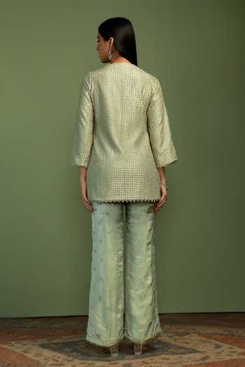 Shop Mustard Moon By Neyha And Vrinda Gold Tissue Gota Patti, Pearls, Beads, Karisma Embellished Kurta And Pant Set at Aza Fashions Shop_Mustard Moon By Neyha And Vrinda_Gold Tissue Gota Patti, Pearls, Beads, Karisma Embellished Kurta And Pant Set _at_Aza_Fashions
