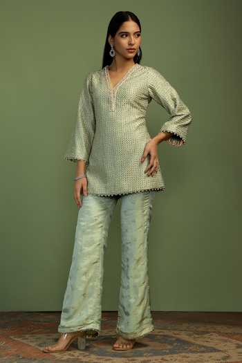 Buy Mustard Moon By Neyha And Vrinda Gold Tissue Gota Patti, Pearls, Beads, Karisma Embellished Kurta And Pant Set at Aza Fashions Buy_Mustard Moon By Neyha And Vrinda_Gold Tissue Gota Patti, Pearls, Beads, Karisma Embellished Kurta And Pant Set _at_Aza_Fashions