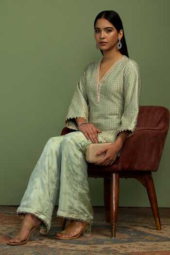 Shop Mustard Moon By Neyha And Vrinda Gold Tissue Gota Patti, Pearls, Beads, Karisma Embellished Kurta And Pant Set Online at Aza Fashions Shop_Mustard Moon By Neyha And Vrinda_Gold Tissue Gota Patti, Pearls, Beads, Karisma Embellished Kurta And Pant Set _Online_at_Aza_Fashions