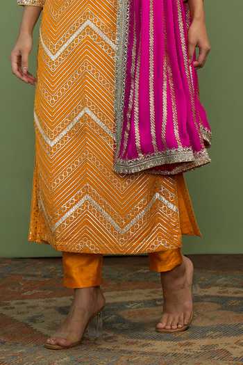 Mustard Moon By Neyha And Vrinda Mustard Georgette, Silk, Chinon Gota Patti Amal Chevron Pattern Kurta Set Online at Aza Fashions Mustard Moon By Neyha And Vrinda_Mustard Georgette, Silk, Chinon Gota Patti Amal Chevron Pattern Kurta Set _Online_at_Aza_Fashions
