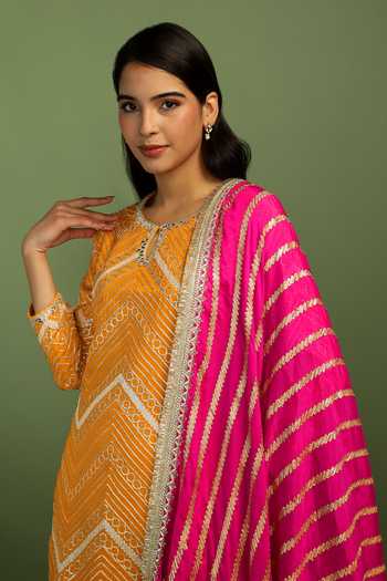 Buy Mustard Moon By Neyha And Vrinda Mustard Georgette, Silk, Chinon Gota Patti Amal Chevron Pattern Kurta Set Online at Aza Fashions Buy_Mustard Moon By Neyha And Vrinda_Mustard Georgette, Silk, Chinon Gota Patti Amal Chevron Pattern Kurta Set _Online_at_Aza_Fashions