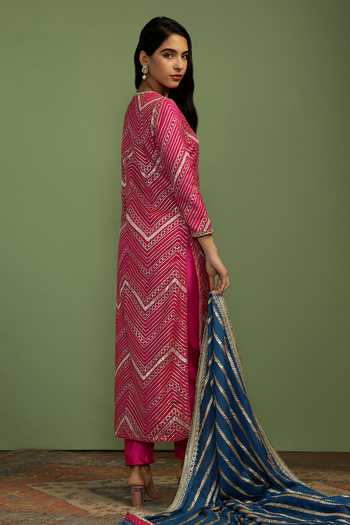 Shop Mustard Moon By Neyha And Vrinda Pink Georgette, Silk, Chinon Gota Patti Keyhole Amal Chevron Pattern Kurta Set at Aza Fashions Shop_Mustard Moon By Neyha And Vrinda_Pink Georgette, Silk, Chinon Gota Patti Keyhole Amal Chevron Pattern Kurta Set _at_Aza_Fashions