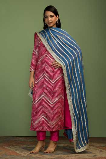Mustard Moon By Neyha And Vrinda Amal Chevron Pattern Kurta Set 