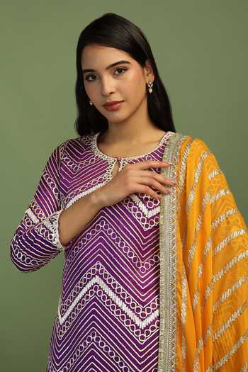 Shop Mustard Moon By Neyha And Vrinda Purple Georgette, Silk, Chinon Gota Patti Keyhole Amal Chevron Pattern Kurta Set Online at Aza Fashions Shop_Mustard Moon By Neyha And Vrinda_Purple Georgette, Silk, Chinon Gota Patti Keyhole Amal Chevron Pattern Kurta Set _Online_at_Aza_Fashions