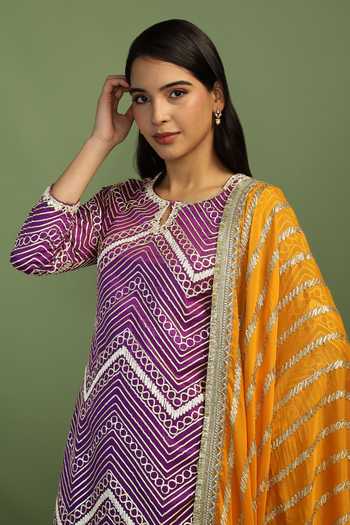 Mustard Moon By Neyha And Vrinda Purple Georgette, Silk, Chinon Gota Patti Keyhole Amal Chevron Pattern Kurta Set at Aza Fashions Mustard Moon By Neyha And Vrinda_Purple Georgette, Silk, Chinon Gota Patti Keyhole Amal Chevron Pattern Kurta Set _at_Aza_Fashions