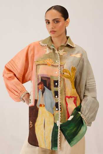 Buy_Cord_Multi Color Linen Lace Collared Moira Morning Coffee Shirt 