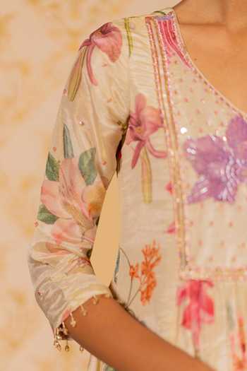 17:17 By Simmi Saboo_Multi Color Organza Embroidery V-neck Printed Shimmer Anarkali And Pant Set _Online_at_Aza_Fashions