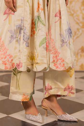 Buy_17:17 By Simmi Saboo_Multi Color Organza Embroidery V-neck Printed Shimmer Anarkali And Pant Set _Online_at_Aza_Fashions