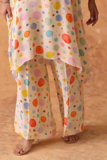 Buy_Pouli Pret_Multi Color Crepe Sequins Mandarin Collar Polka Dot Print Kurta And Pant Set _Online_at_Aza_Fashions