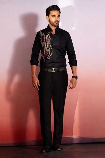 Heartistry by Anky_Black Pure Cotton Embroidery The Bold Classic Shirt _Online_at_Aza_Fashions