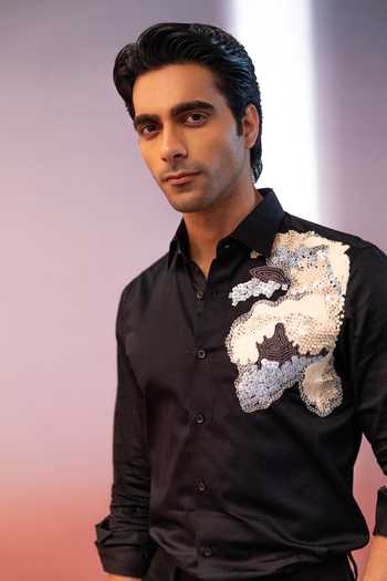 Heartistry by Anky_Black Pure Cotton Embroidery The Timeless Maestro Hand Shirt _Online_at_Aza_Fashions