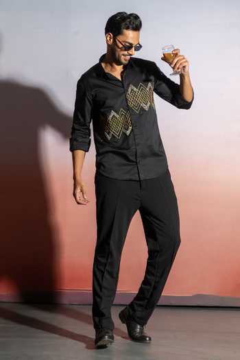 Heartistry by Anky_Black Pure Cotton Embroidery The Maverick Hand Shirt _Online_at_Aza_Fashions
