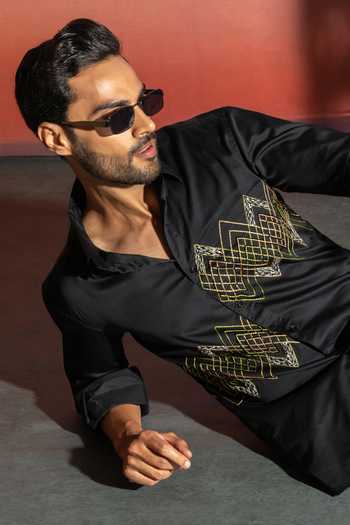 Shop_Heartistry by Anky_Black Pure Cotton Embroidery The Maverick Hand Shirt _Online_at_Aza_Fashions