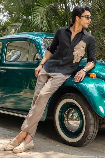Buy Heartistry by Anky Black Linen Embroidery Charcoal Edge Hand Shirt Online at Aza Fashions Buy_Heartistry by Anky_Black Linen Embroidery Charcoal Edge Hand Shirt_Online_at_Aza_Fashions