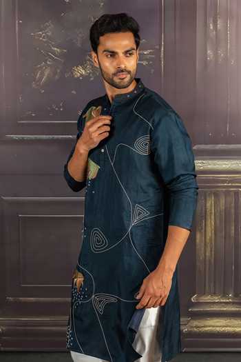 Heartistry by Anky_Green Silk, Brocade Embroidery Verdant Essence Hand Kurta _Online_at_Aza_Fashions