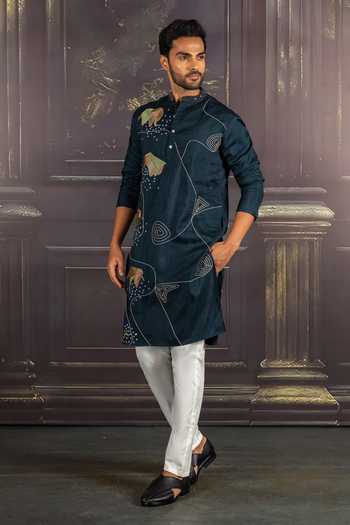 Buy_Heartistry by Anky_Green Silk, Brocade Embroidery Verdant Essence Hand Kurta _Online_at_Aza_Fashions