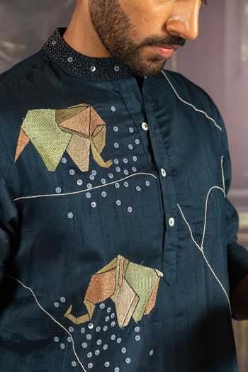 Shop_Heartistry by Anky_Green Silk, Brocade Embroidery Verdant Essence Hand Kurta _Online_at_Aza_Fashions