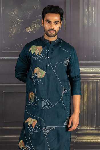 Heartistry by Anky_Green Silk, Brocade Embroidery Verdant Essence Hand Kurta _at_Aza_Fashions