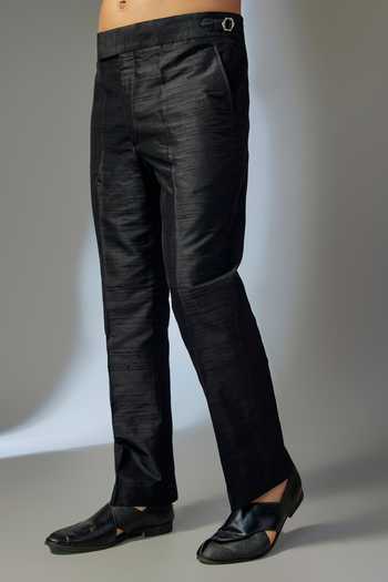 SALIL BHATIA_Black Silk Embroidery, Zari Raw Kurta Set _Online_at_Aza_Fashions