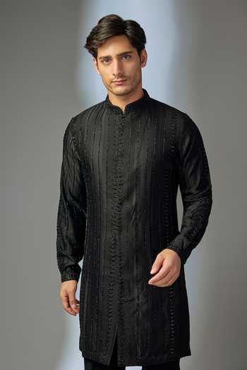 Buy_SALIL BHATIA_Black Beads, Stones Embroidered Kurta Set _Online_at_Aza_Fashions
