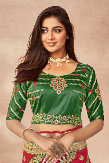 Khwaab By Sanjana Lakhani_Red Georgette, Silk Embroidery, Sequins Round Floral Woven Saree With Blouse _at_Aza_Fashions