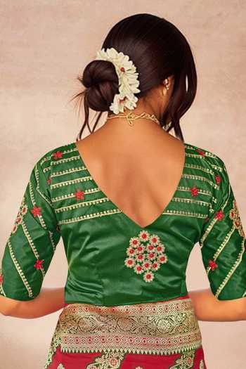 Buy_Khwaab By Sanjana Lakhani_Red Georgette, Silk Embroidery, Sequins Round Floral Woven Saree With Blouse 