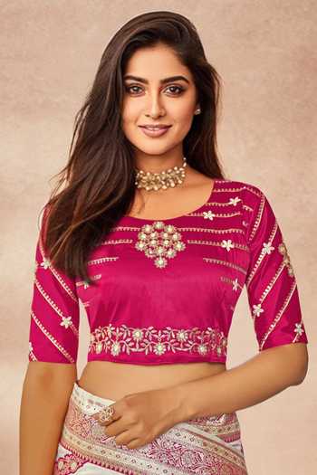 Khwaab By Sanjana Lakhani_White Georgette, Silk Embroidery, Sequins Floral Geometric Woven Saree And Blouse _at_Aza_Fashions