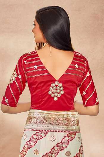 Khwaab By Sanjana Lakhani_White Georgette, Silk Embroidery, Sequins Round Floral Geometric Woven Saree Set _at_Aza_Fashions