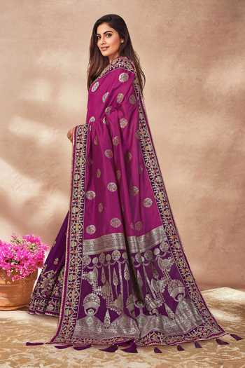Naintara Bajaj Pink Georgette, Silk Sequins, Zari, Embroidery Open Floral Bloom Woven Saree Set Online at Aza Fashions Naintara Bajaj_Pink Georgette, Silk Sequins, Zari, Embroidery Open Floral Bloom Woven Saree Set _Online_at_Aza_Fashions