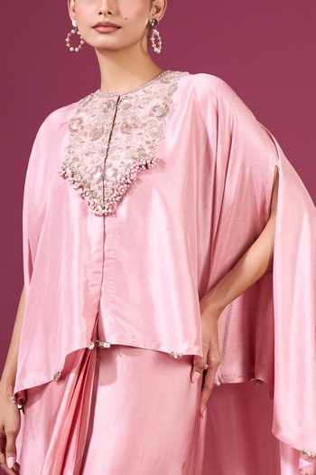 Buy Prisho Pink Beads, Pearls Round Neck Embroidered Yoke Kaftan And Skirt Set Online at Aza Fashions Buy_Prisho_Pink Beads, Pearls Round Neck Embroidered Yoke Kaftan And Skirt Set _Online_at_Aza_Fashions