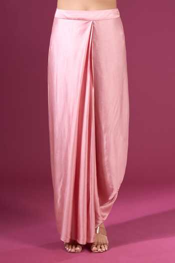 Shop Prisho Pink Beads, Pearls Round Neck Embroidered Yoke Kaftan And Skirt Set Shop_Prisho_Pink Beads, Pearls Round Neck Embroidered Yoke Kaftan And Skirt Set