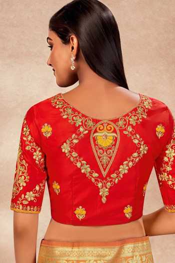 Buy Khwaab By Sanjana Lakhani Yellow Silk Embroidery Asymmetric Floral Geometric Woven Saree And Blouse Buy_Khwaab By Sanjana Lakhani_Yellow Silk Embroidery Asymmetric Floral Geometric Woven Saree And Blouse