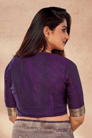 Khwaab By Sanjana Lakhani_Purple , Satin Embroidery, Tassels Flower Vine Woven Saree And Blouse Set _at_Aza_Fashions