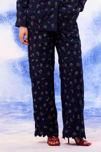 Ilk Navy Denim Embroidery Lynx Smocked Pant Online at Aza Fashions Ilk_Navy Denim Embroidery Lynx Smocked Pant _Online_at_Aza_Fashions