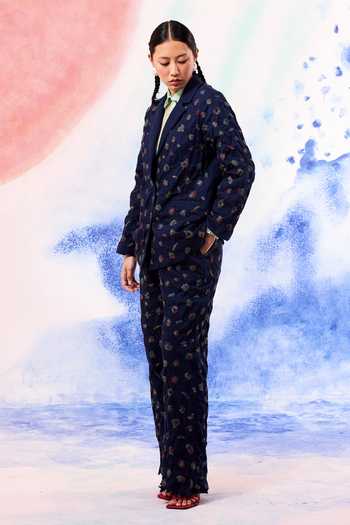 Buy Ilk Navy Denim Embroidery Lynx Smocked Pant Online at Aza Fashions Buy_Ilk_Navy Denim Embroidery Lynx Smocked Pant _Online_at_Aza_Fashions
