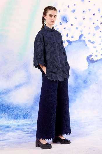 Ilk_Navy Cotton Embroidery Reef Smocked Pant _Online_at_Aza_Fashions