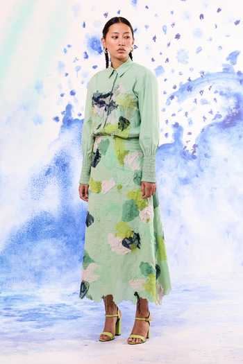 Buy_Ilk_Green Poplin Embroidery Collared Lichen Center Shirt _Online_at_Aza_Fashions
