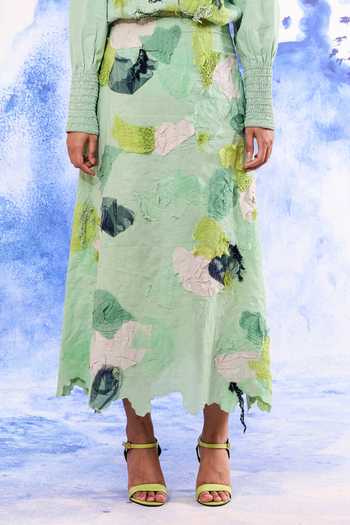 Ilk_Pink Cambric Embroidery, Applique, Patchwork Lichen Skirt _Online_at_Aza_Fashions