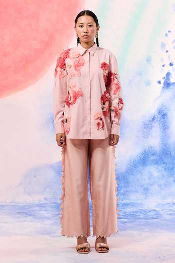 Buy_Ilk_Blush Poplin Embroidery Collared Lichen Link Shirt _Online_at_Aza_Fashions