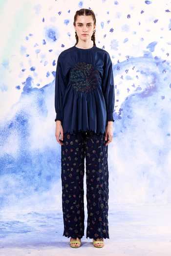 Ilk Green Cambric Embroidery, Smocking Round Neck Nightcrawler Smocked Blouse Online at Aza Fashions Ilk_Green Cambric Embroidery, Smocking Round Neck Nightcrawler Smocked Blouse _Online_at_Aza_Fashions