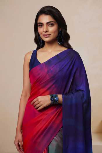 Buy_Satya Paul_Blue Silk, Crepe Spectrum Print Saree _Online_at_Aza_Fashions