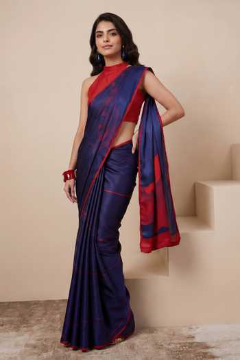 Buy_Satya Paul_Red Georgette, Satin Nightly Hymn Printed Saree _Online_at_Aza_Fashions