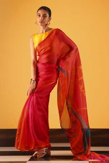 Buy_Satya Paul_Blue Silk Past Midnight Printed Saree _Online_at_Aza_Fashions