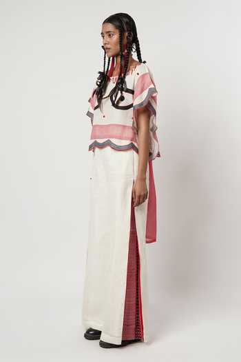 Buy_Shwetanga_Blue Cotton, Linen Embroidery Square Neck Eye Patchwork Kaftan And Pant Set _Online_at_Aza_Fashions