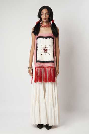 Shwetanga Fringe Embroidered Kurta Sharara Set 