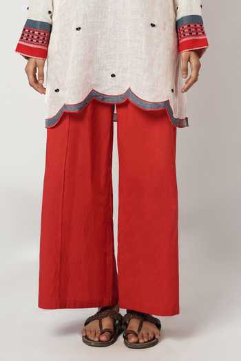 Shwetanga_Ivory Cotton, Linen Beads V-neck Yoke Embellished Kurta And Pant Set _Online_at_Aza_Fashions