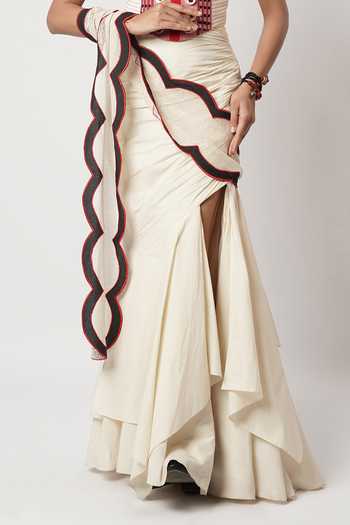 Shop_Shwetanga_Ivory Cotton Sweetheart Neck Draped Layered Skirt Set _Online_at_Aza_Fashions