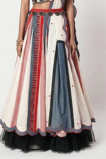 Buy_Shwetanga_Multi Color Cotton Beads Sweetheart Neck Colorblock Panelled Lehenga Set _Online_at_Aza_Fashions