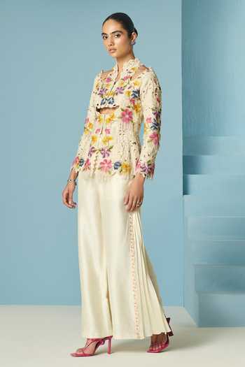 Buy_Chandrima_Ivory Chanderi Embroidery, Beads Pleated Palazzo _Online_at_Aza_Fashions