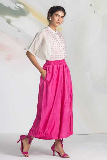 Buy_Ilk_Fuchsia Silk Rose Elasticated Pant _Online_at_Aza_Fashions
